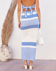 Ocean Shades Knit Midi Skirt - Blue/White Oshnow