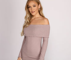 Off The Shoulder Brushed Knit Mini Dress Oshnow