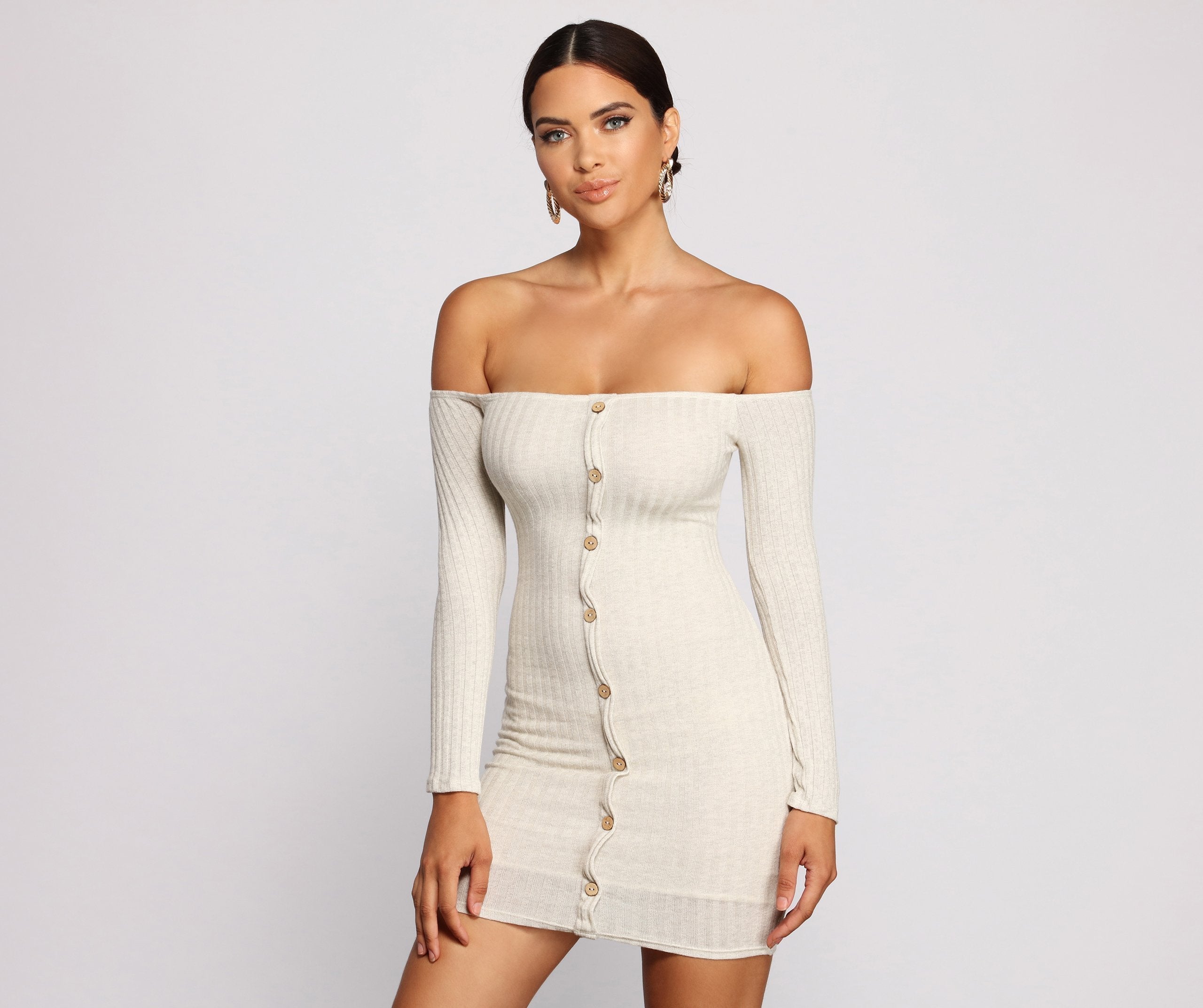 Off The Shoulder Button Down Mini Dress Oshnow