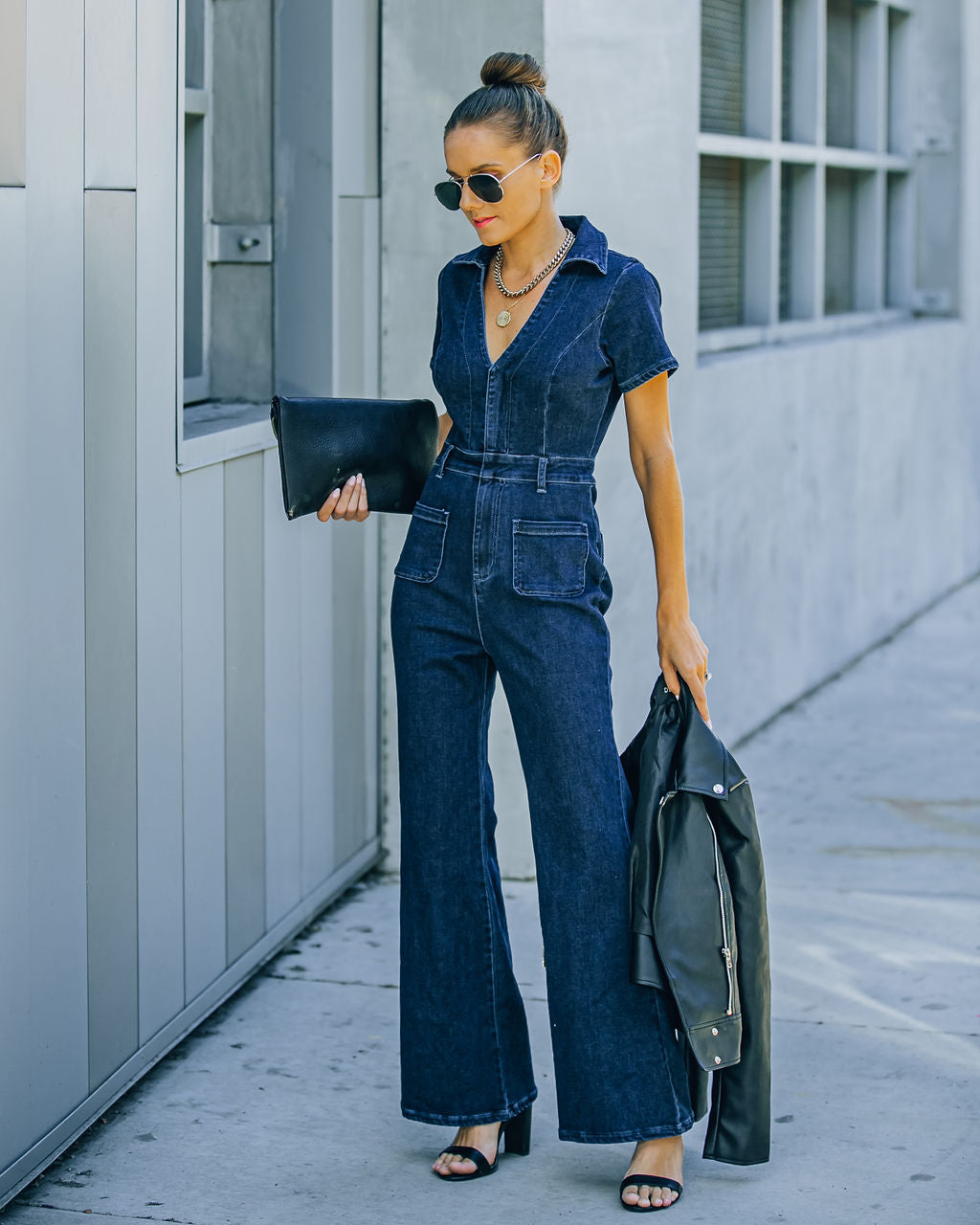 Olivera Pocketed Denim Jumpsuit Oshnow