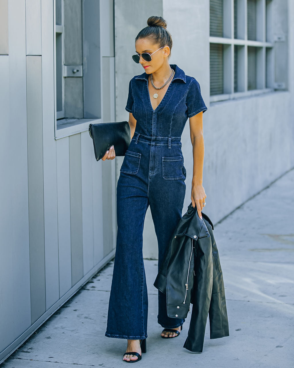 Olivera Pocketed Denim Jumpsuit Oshnow