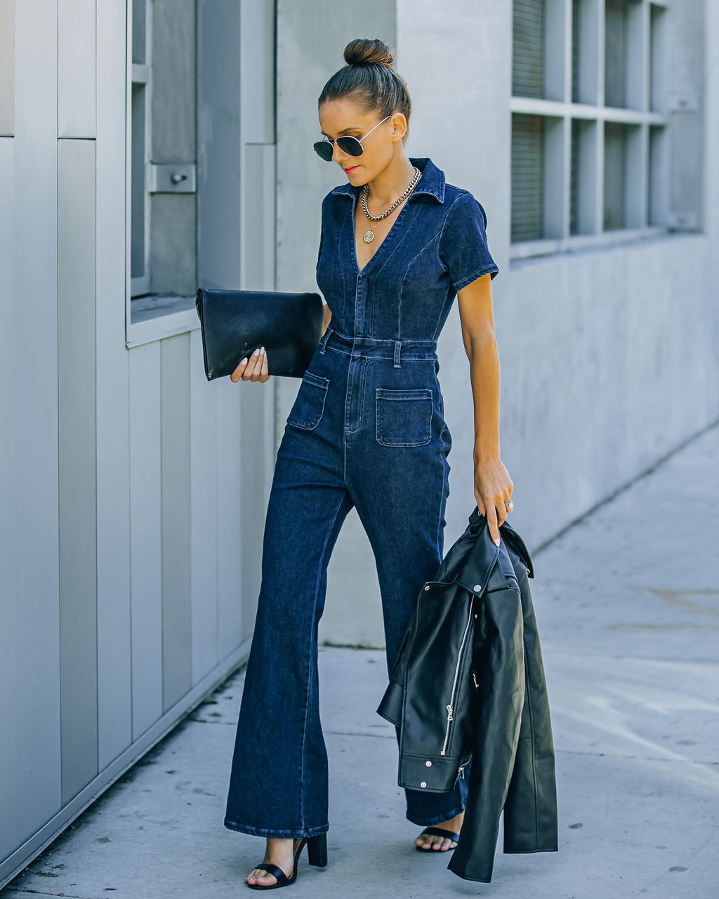 Olivera Pocketed Denim Jumpsuit Oshnow