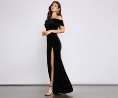 Olivia Formal Velvet Off-The-Shoulder Maxi Dress Oshnow