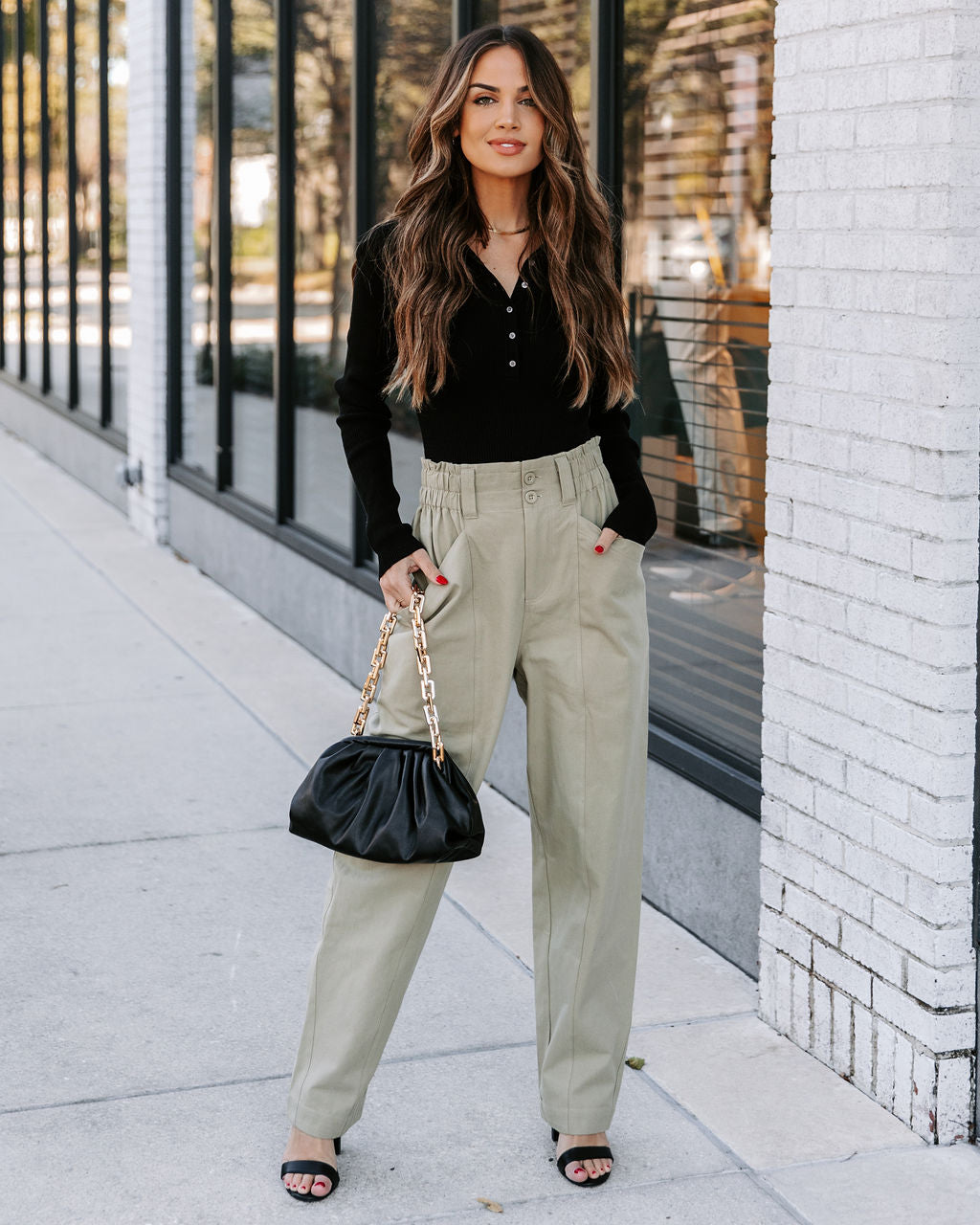 Olivier Cotton Pocketed High Rise Pants - Olive Oshnow