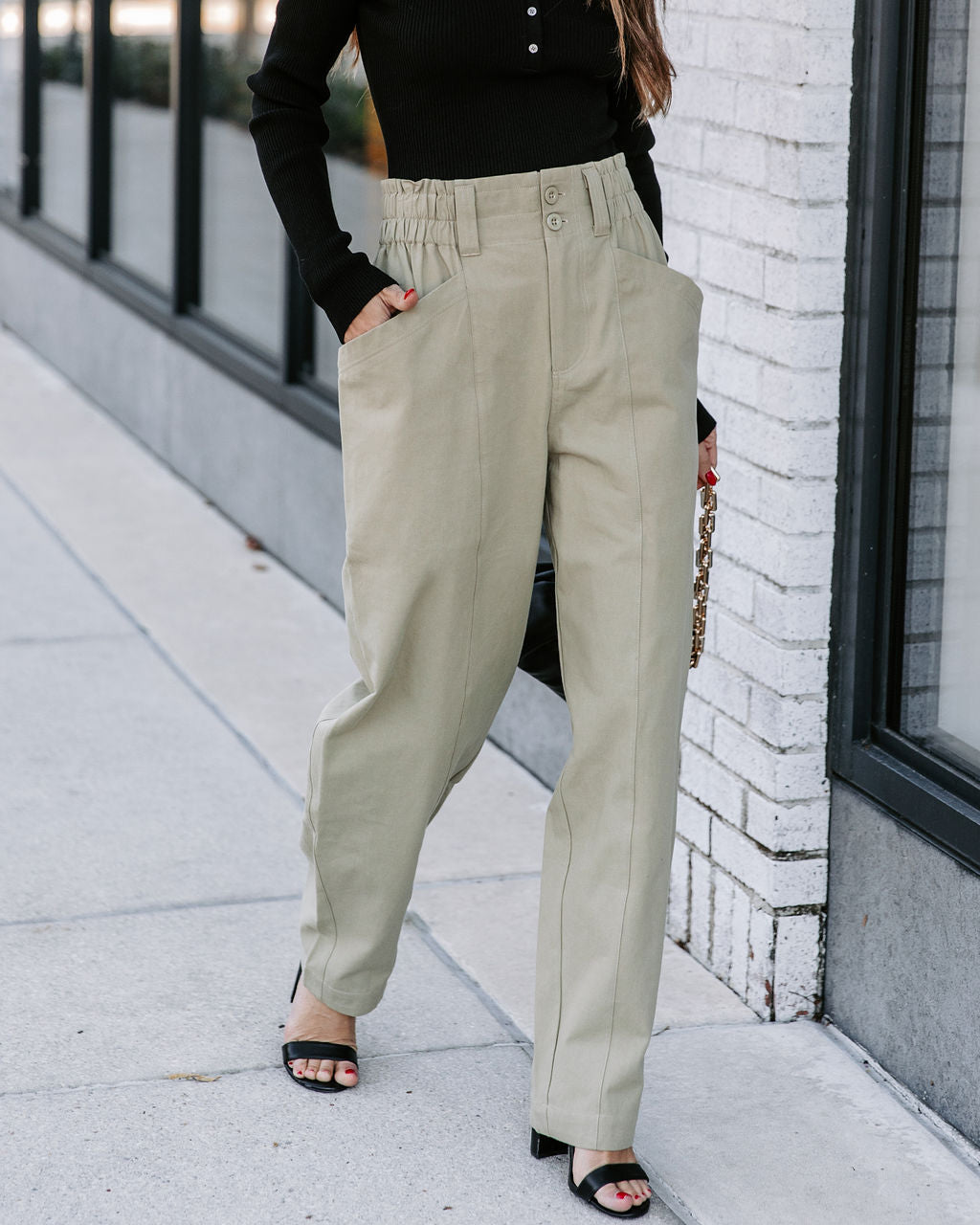 Olivier Cotton Pocketed High Rise Pants - Olive Oshnow