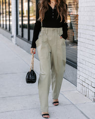 Olivier Cotton Pocketed High Rise Pants - Olive Oshnow