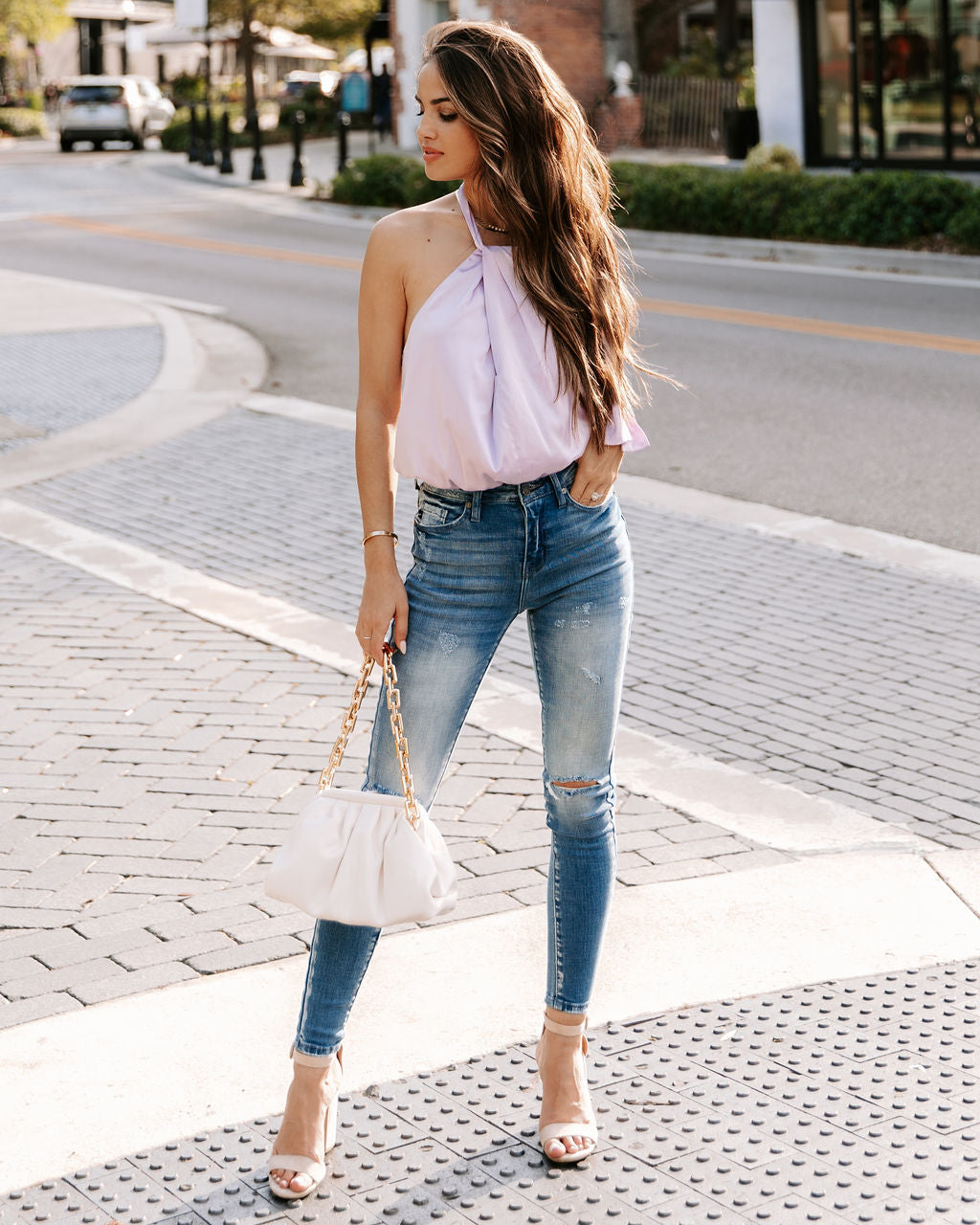 Opal Satin Halter Bodysuit - Lavender Oshnow