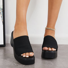 Open Toe Slip on Platform Heel Wedges Backless Sandals Oshnow