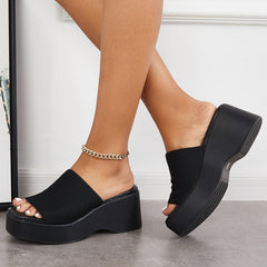 Open Toe Slip on Platform Heel Wedges Backless Sandals Oshnow