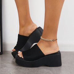 Open Toe Slip on Platform Heel Wedges Backless Sandals Oshnow