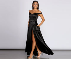 Ophelia Formal High Slit Satin Dress Oshnow