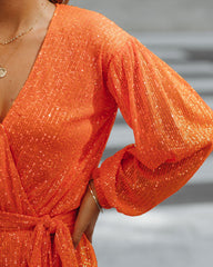 Overnight Sequin Drape Romper - Blazing Orange Oshnow