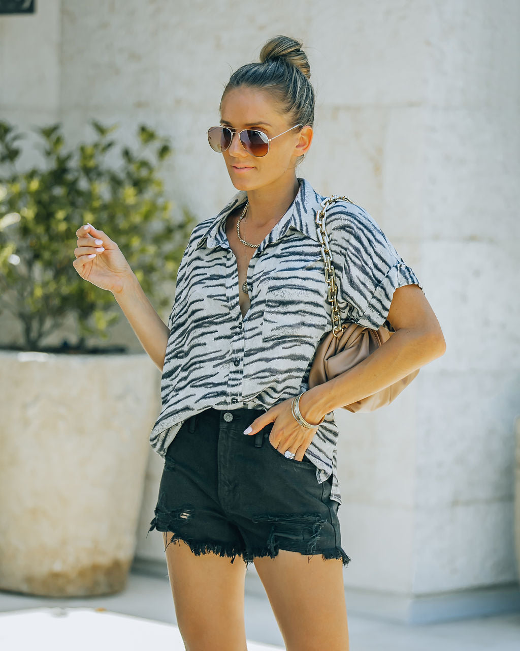 Ozark Zebra Print Button Down Top Oshnow