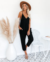 PREORDER - Andy Cotton Blend Pocketed Jumpsuit - Black Oshnow