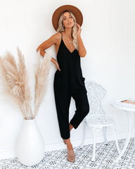 PREORDER - Andy Cotton Blend Pocketed Jumpsuit - Black Oshnow