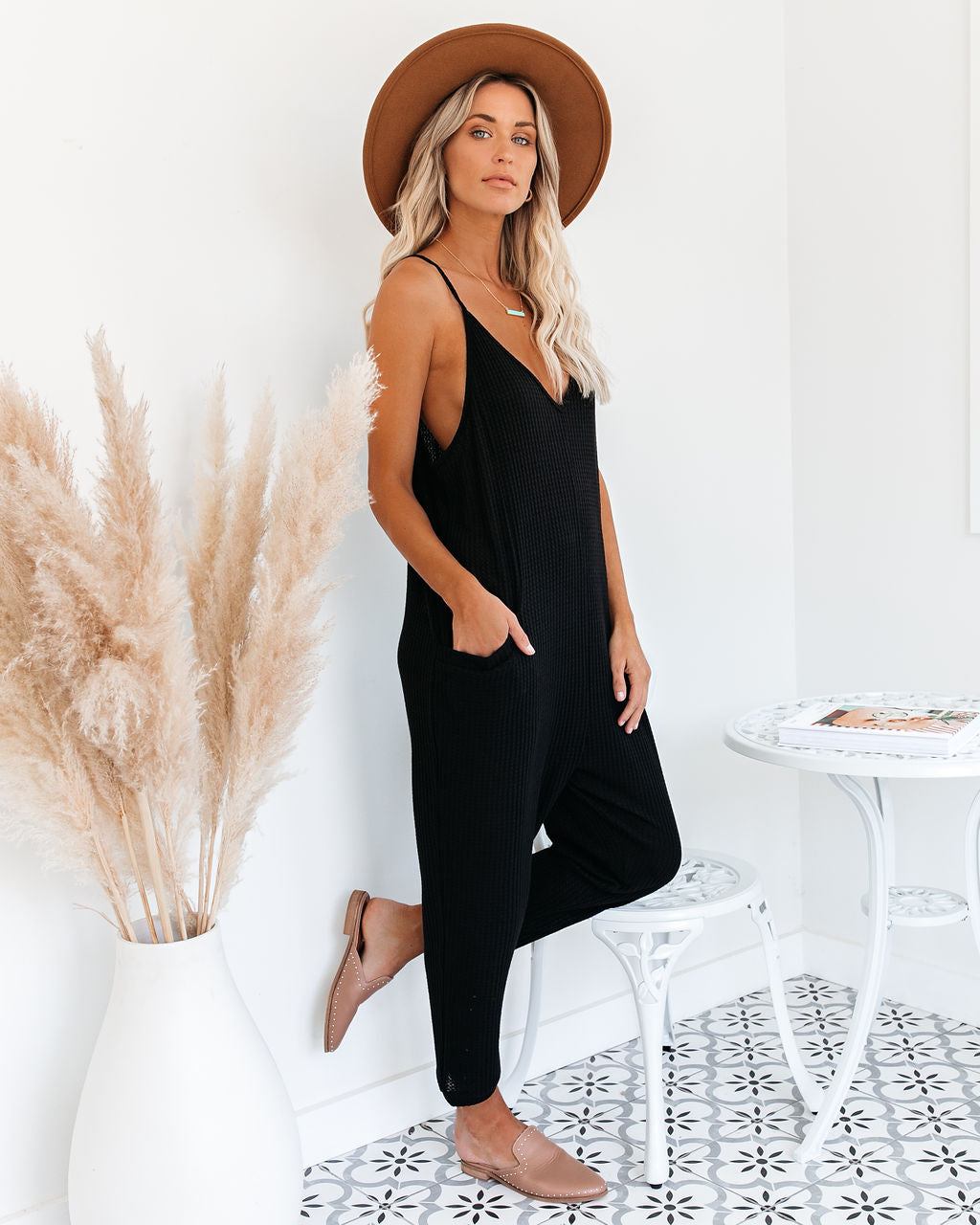 PREORDER - Andy Cotton Blend Pocketed Jumpsuit - Black Oshnow