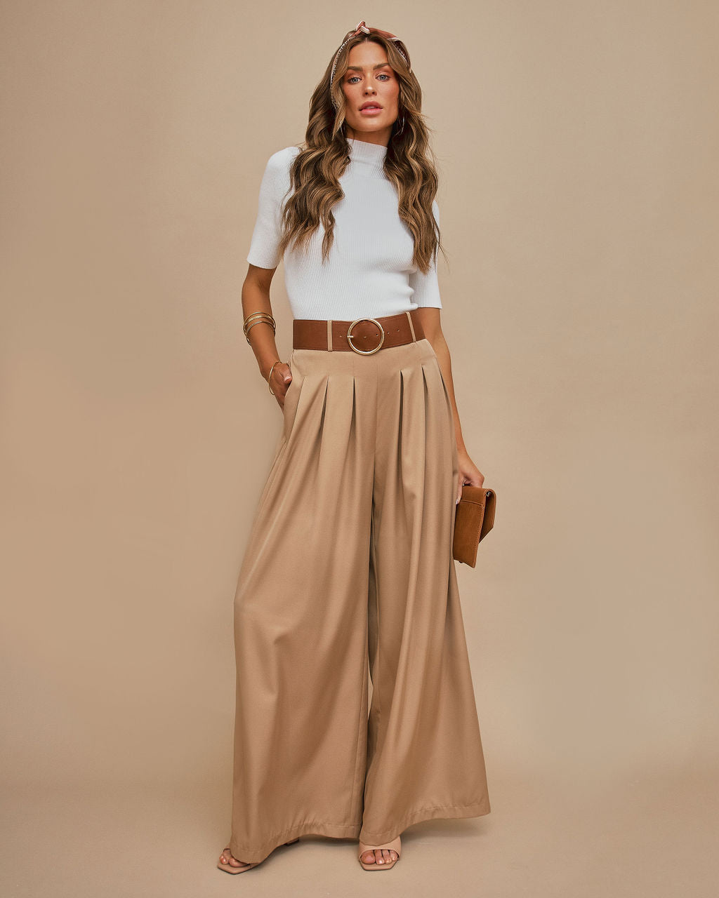 PREORDER - Taylor Belted Pocketed Pants - Khaki Oshnow