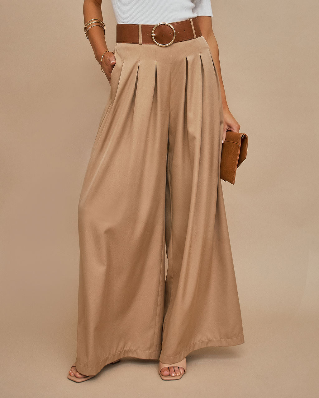 PREORDER - Taylor Belted Pocketed Pants - Khaki Oshnow