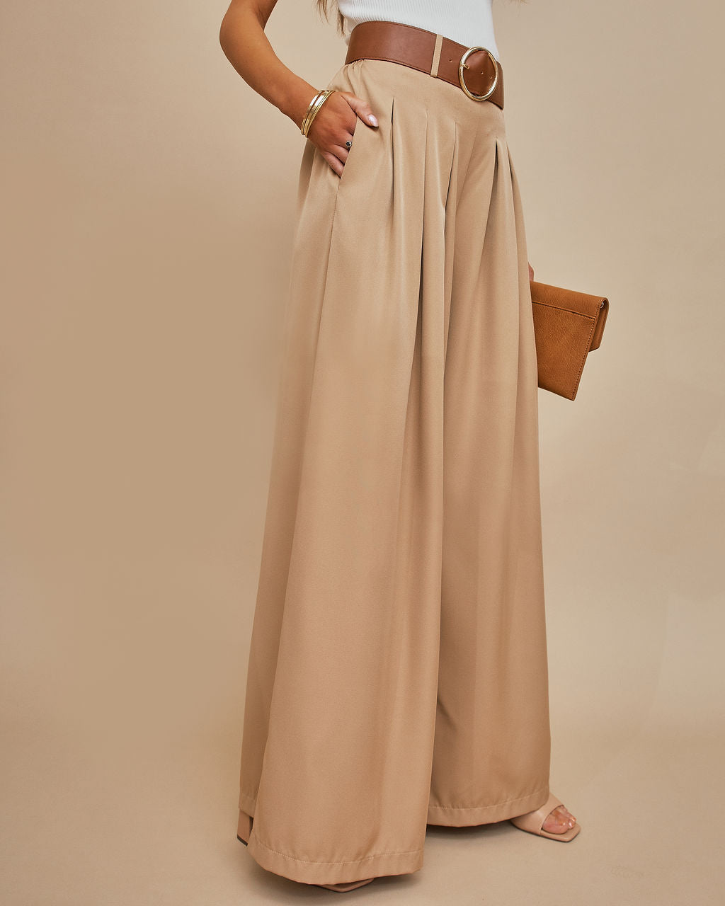 PREORDER - Taylor Belted Pocketed Pants - Khaki Oshnow