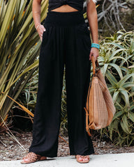 PREORDER - Weston Linen Blend Pocketed Smocked Pants - Black Oshnow