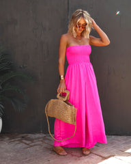 PREORDER - Wynwood Smocked Strapless Pocketed Jumpsuit - Neon Pink Oshnow