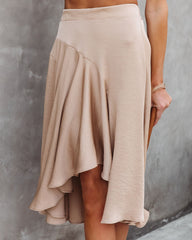 Palmer Satin Ruffle Midi Skirt - Tan Oshnow