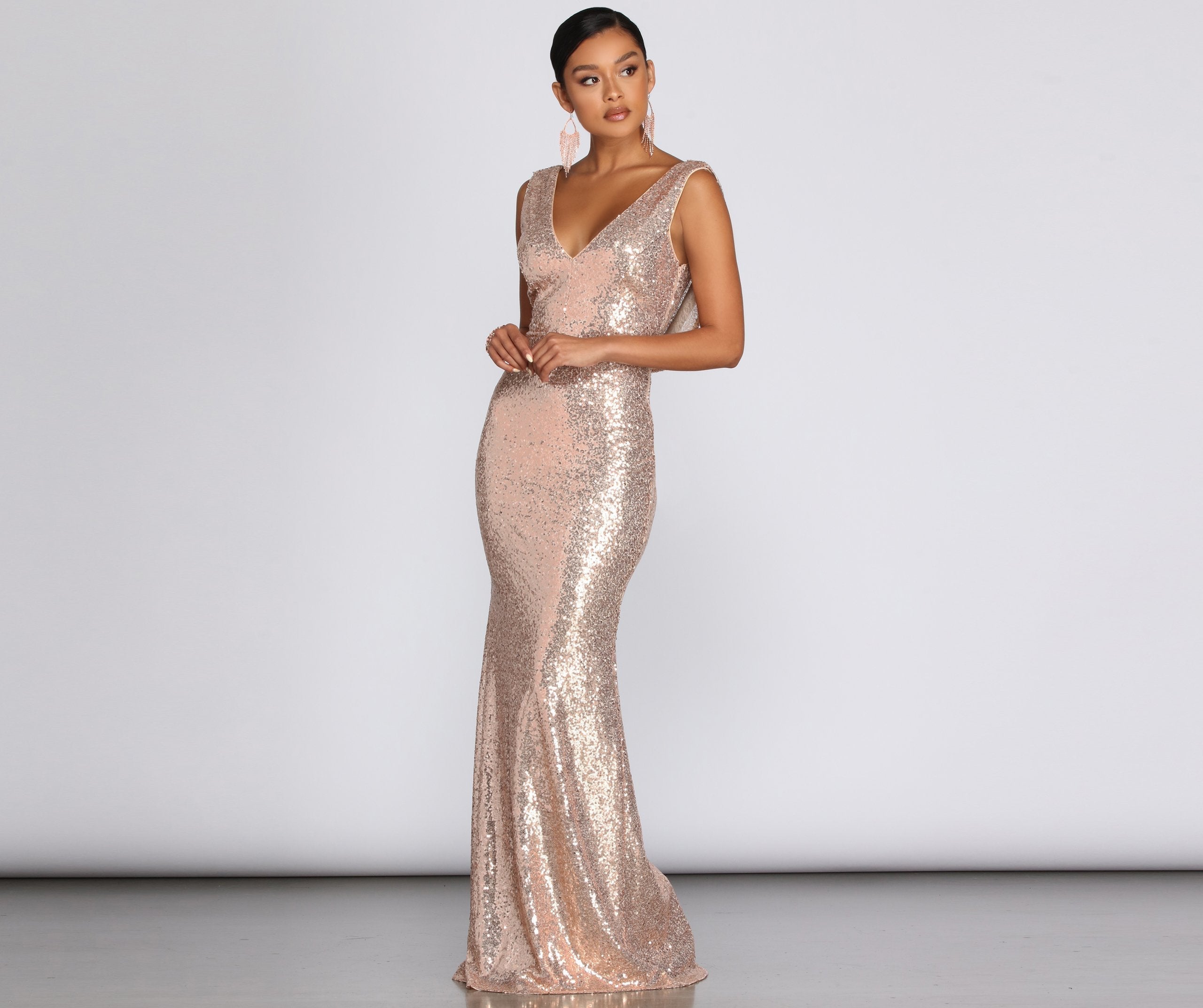 Paloma Cowl Back Sequin Gown Oshnow