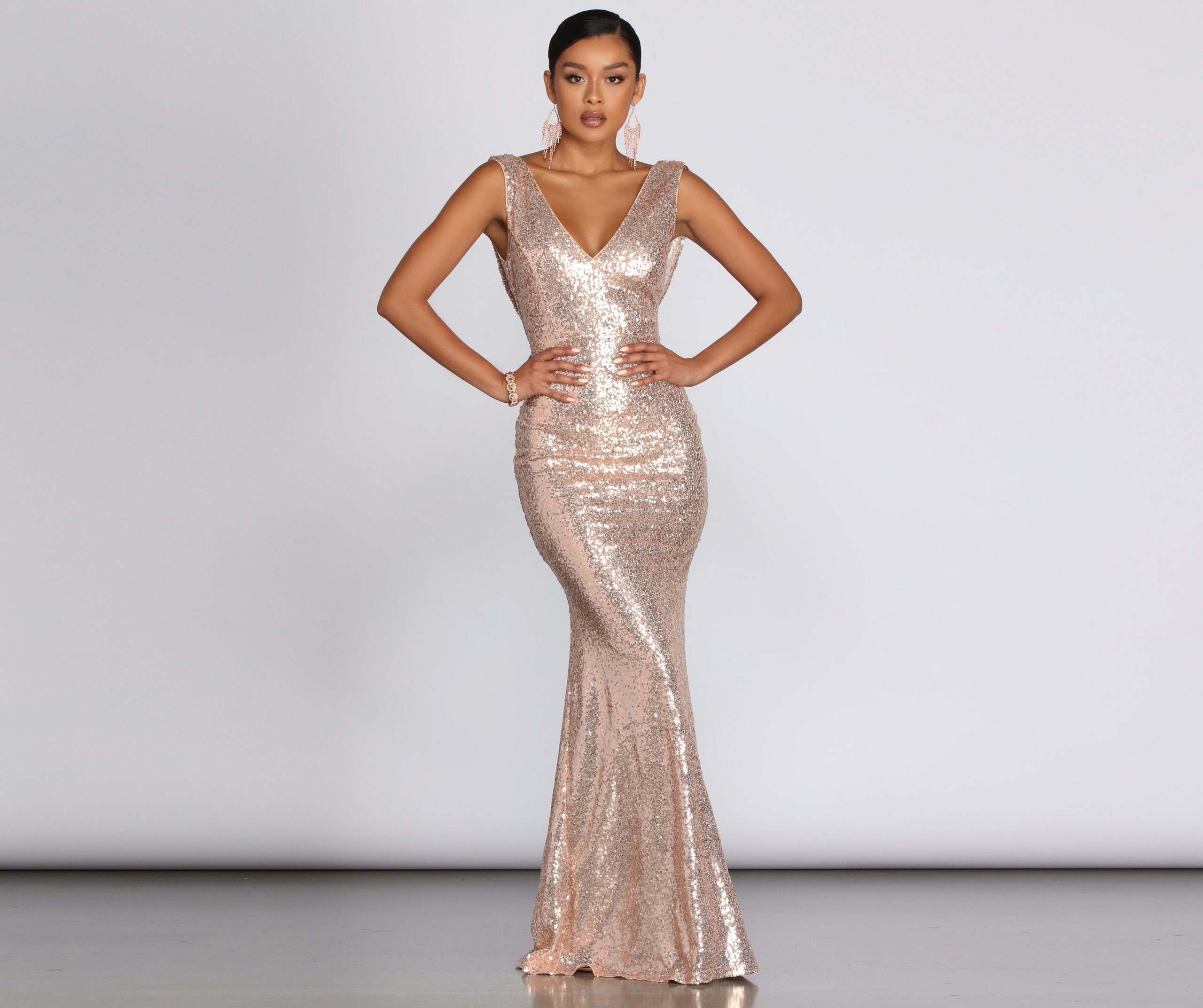 Paloma Cowl Back Sequin Gown Oshnow