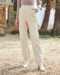Parkhaven Pocketed High Rise Faux Leather Pants - Cream Oshnow