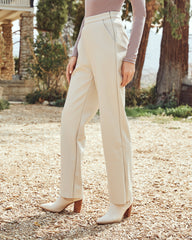 Parkhaven Pocketed High Rise Faux Leather Pants - Cream Oshnow