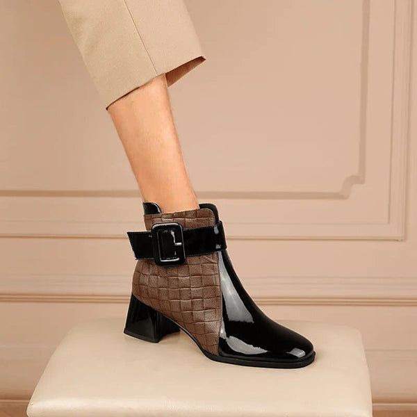 Patent Colorblock Buckle Ankle Booties Oshnow