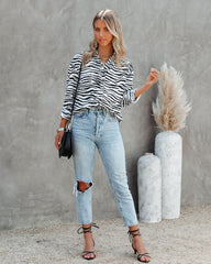 Patton Zebra Print Button Down Blouse Oshnow