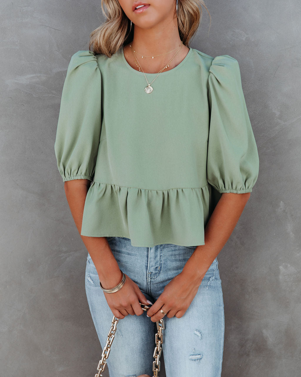 Paxie Peplum Crop Blouse - Olive Oshnow