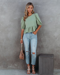 Paxie Peplum Crop Blouse - Olive Oshnow