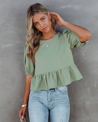 Paxie Peplum Crop Blouse - Olive Oshnow