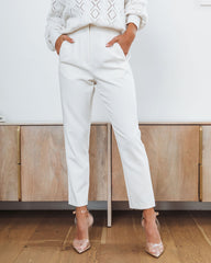 Paz Pocketed High Waisted Straight Leg Pants - White Oshnow