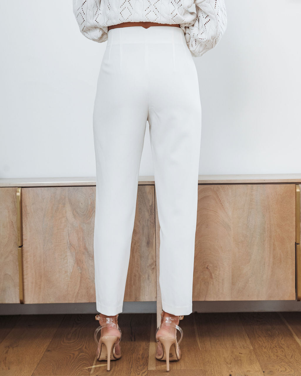 Paz Pocketed High Waisted Straight Leg Pants - White Oshnow