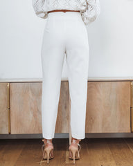 Paz Pocketed High Waisted Straight Leg Pants - White Oshnow