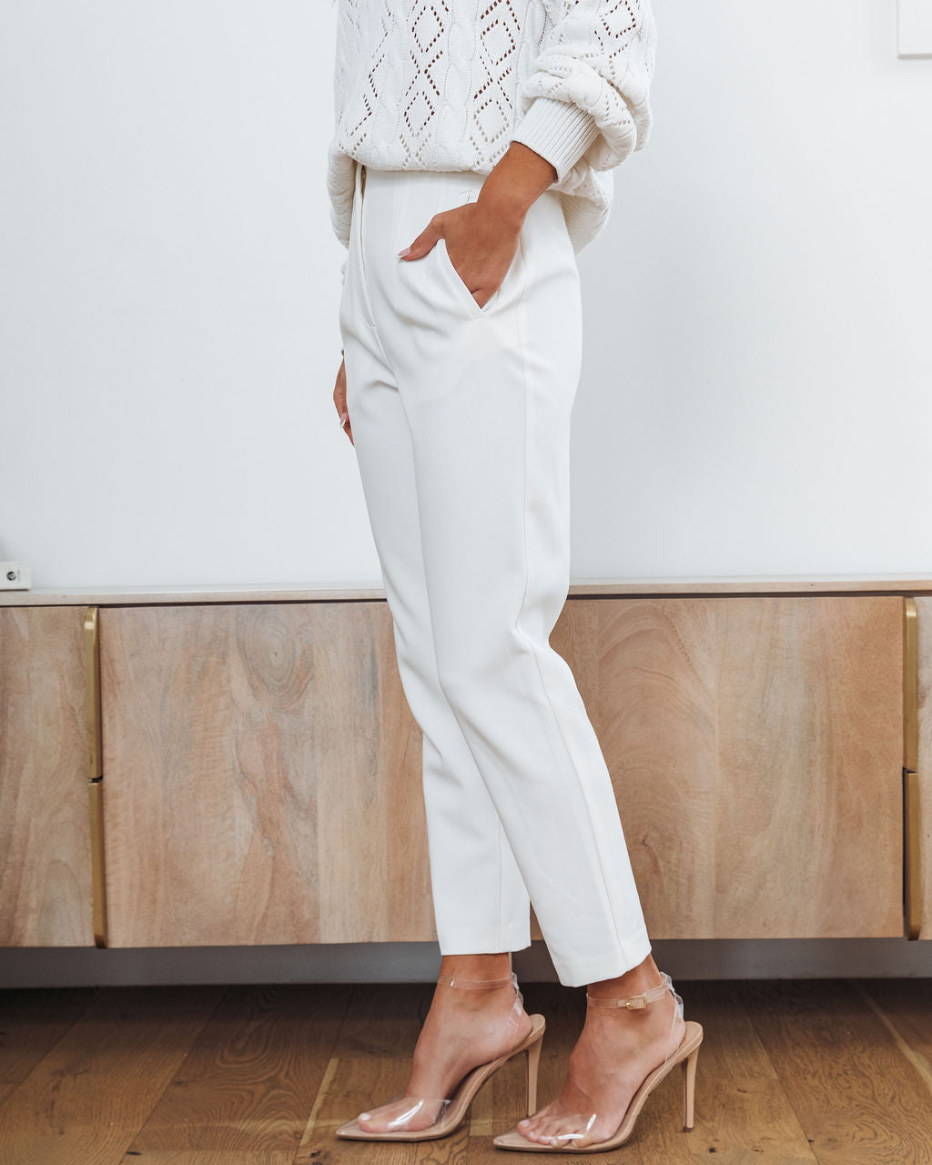 Paz Pocketed High Waisted Straight Leg Pants - White Oshnow