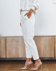 Paz Pocketed High Waisted Straight Leg Pants - White Oshnow