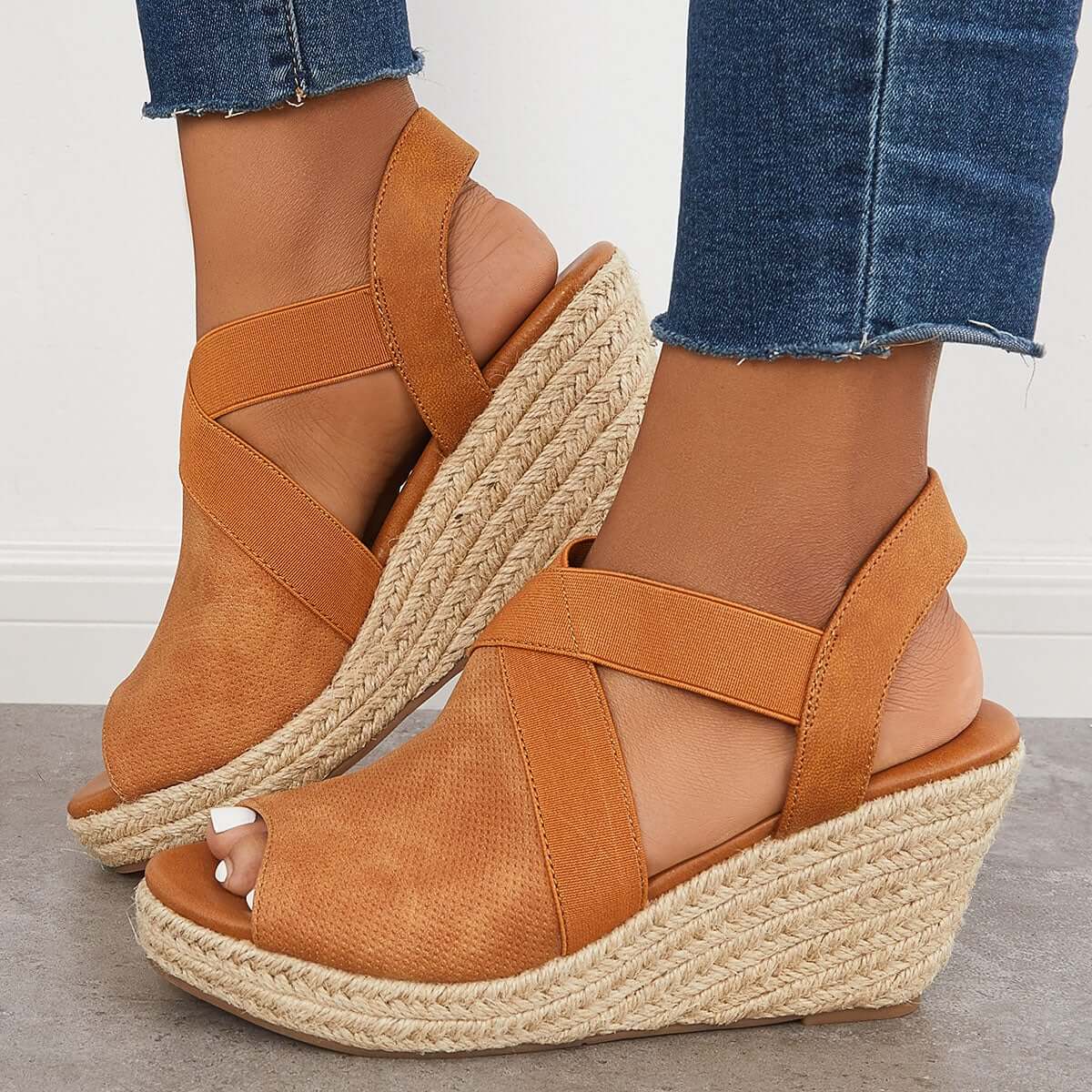 Peep Toe Platform Espadrille Wedges Ankle Strap Sandals Oshnow