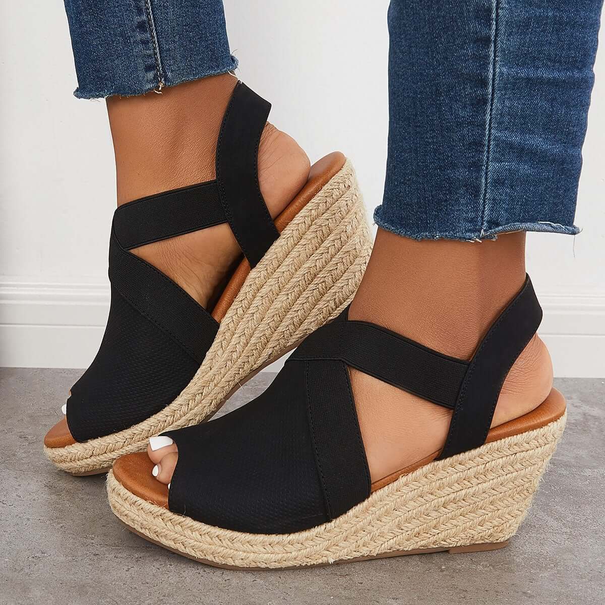 Peep Toe Platform Espadrille Wedges Ankle Strap Sandals Oshnow