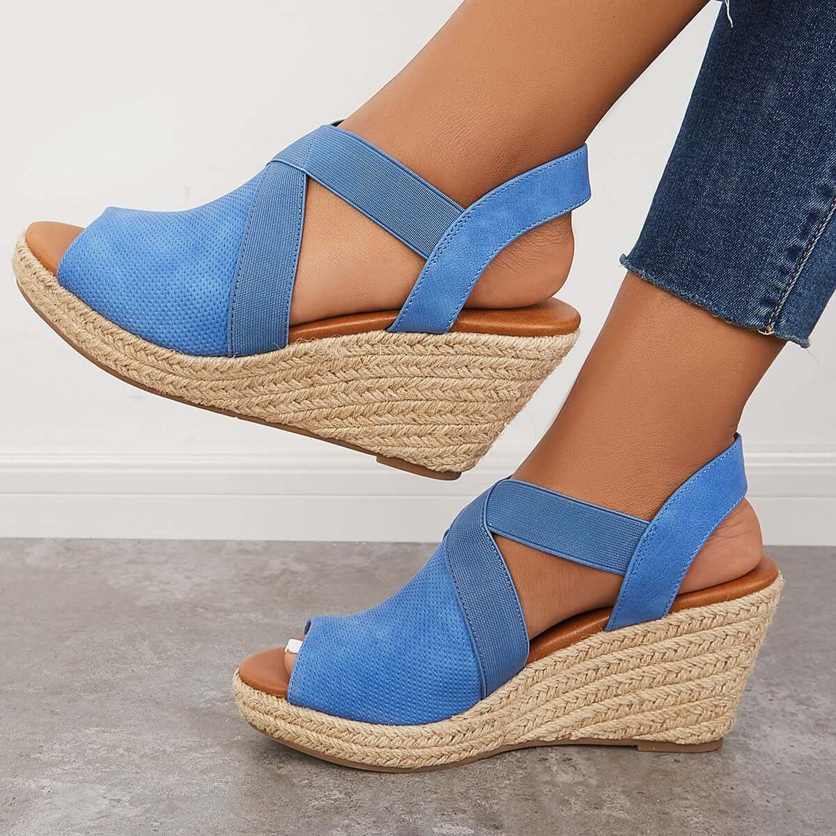 Peep Toe Platform Espadrille Wedges Ankle Strap Sandals Oshnow