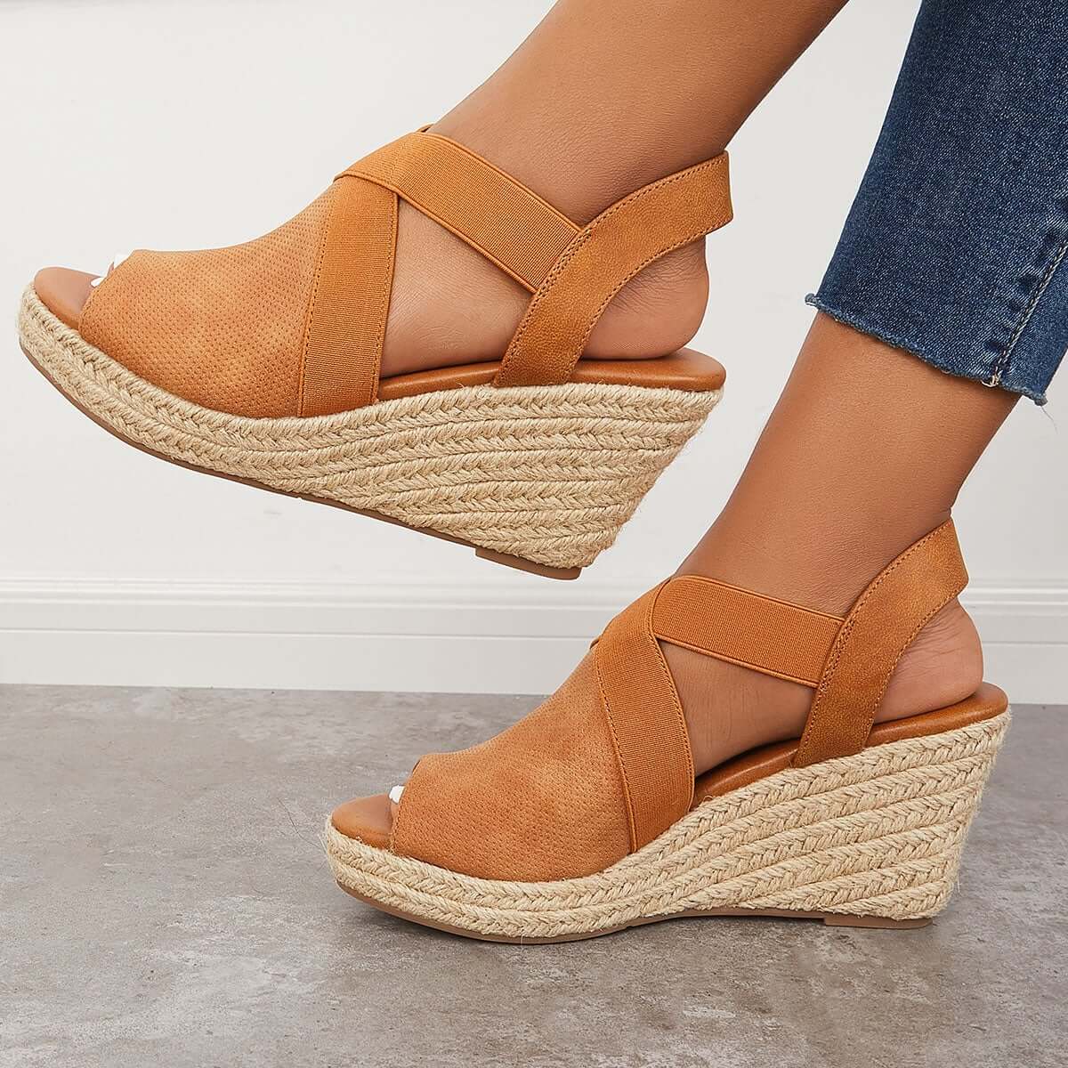 Peep Toe Platform Espadrille Wedges Ankle Strap Sandals Oshnow