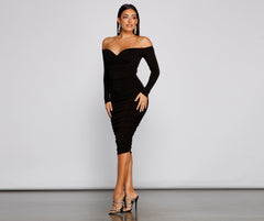 Penelope Off-The-Shoulder Ruched Midi Dress Oshnow