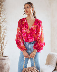 Penelope Printed Balloon Sleeve Bodysuit Oshnow