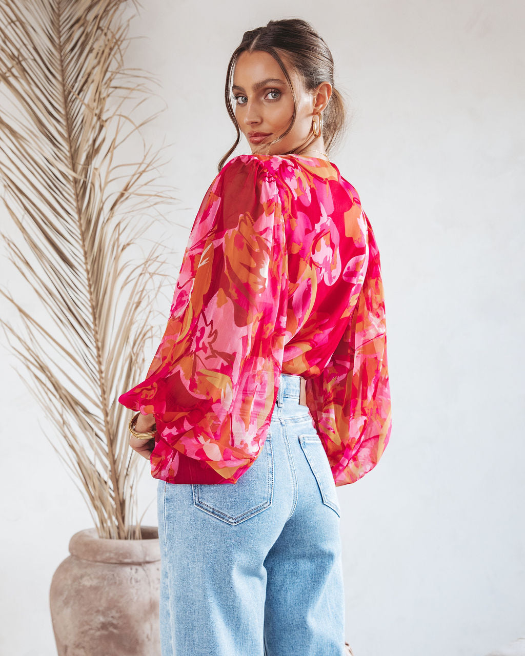 Penelope Printed Balloon Sleeve Bodysuit Oshnow