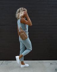 Placerville Pocketed Drawstring Jumpsuit - Dusty Blue Oshnow