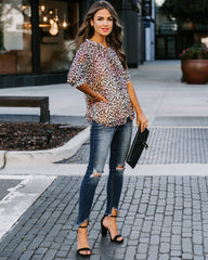 Play It Cool Leopard Button Down Ruffle Blouse Oshnow