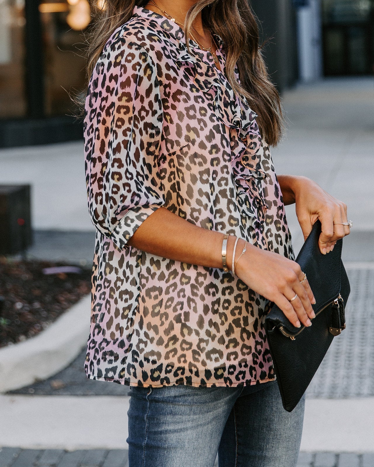 Play It Cool Leopard Button Down Ruffle Blouse Oshnow